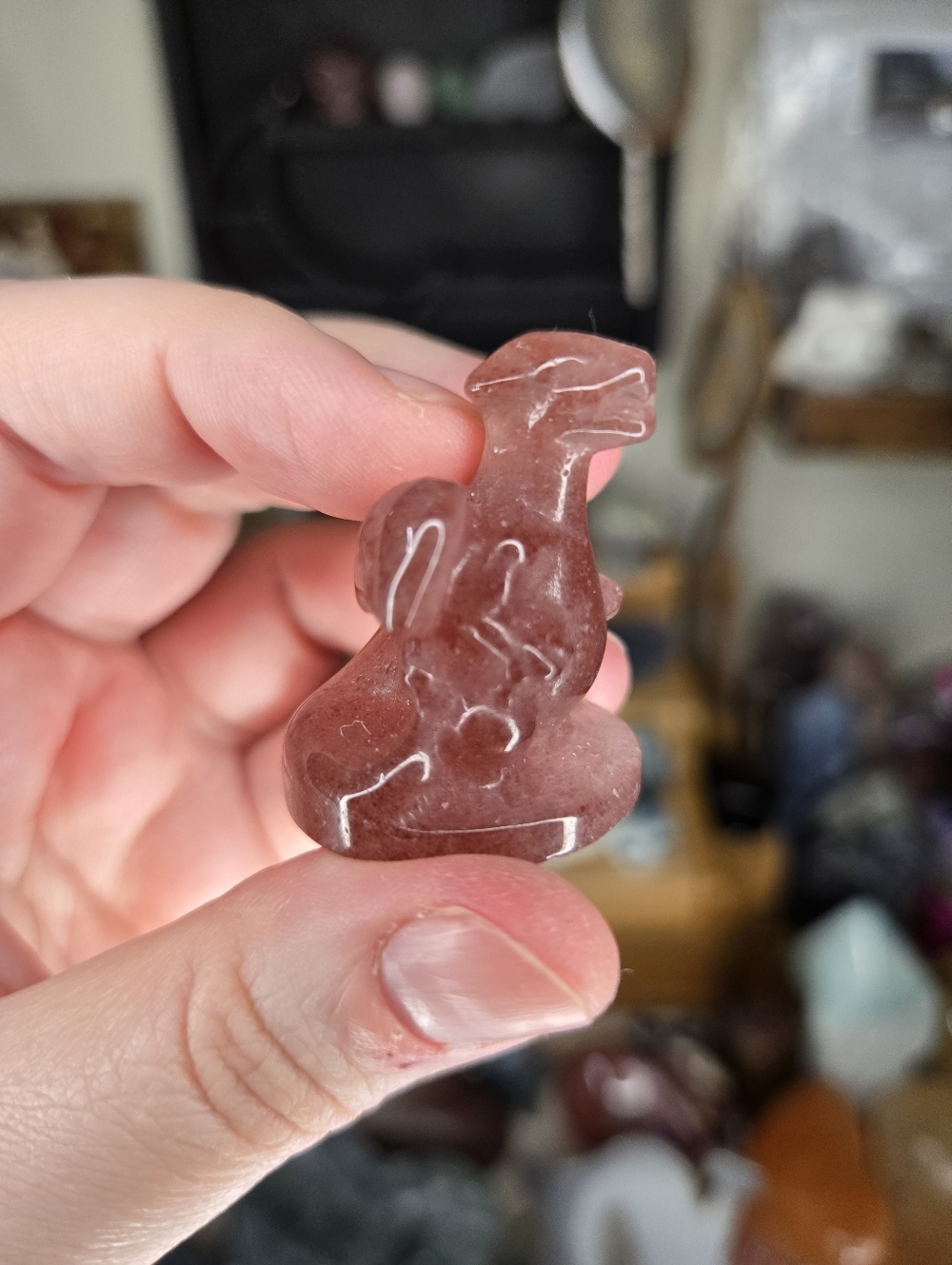 Mini Charizard Strawberry Quartz Crystal Carving
